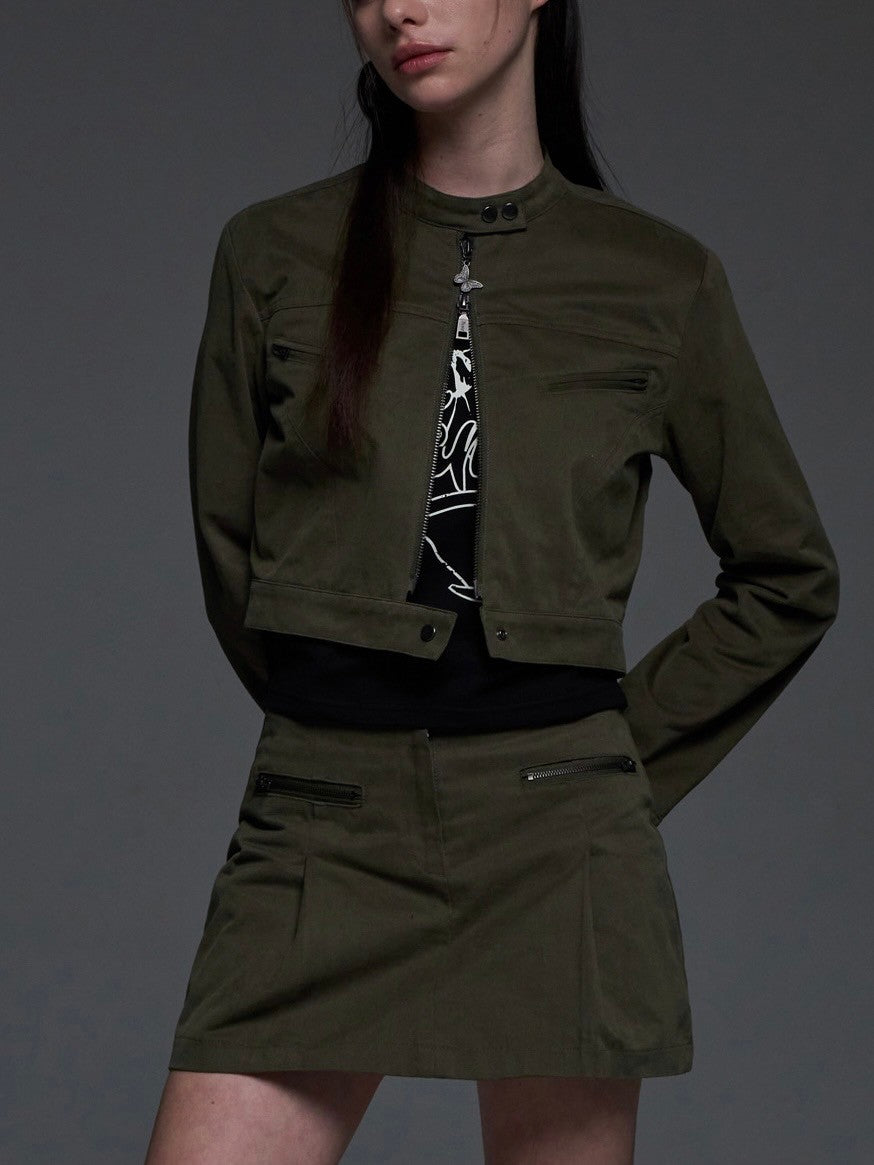 【FANCY CLUB】BIKER PINTUCK MINI SKIRT