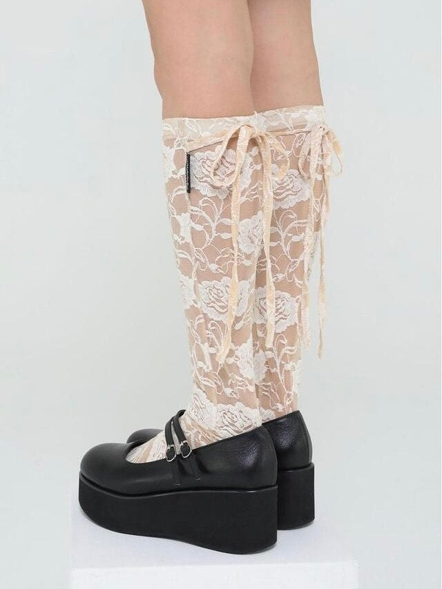 【Uglyshadow】ROSE LACE LONG SOCKS / 【アグリーシャドウ】ローズレースロングソックス