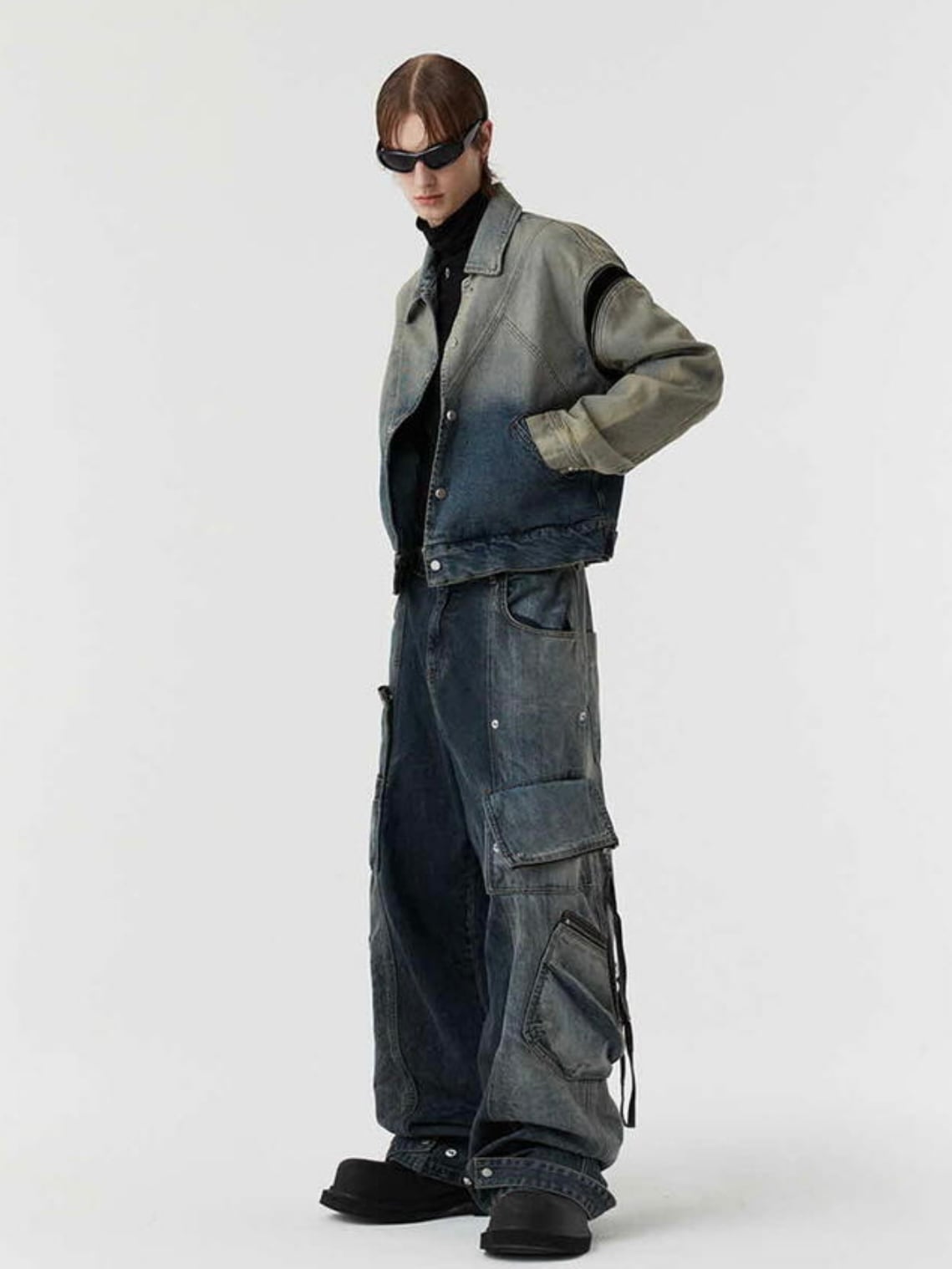 【DNSR】twoface multi cargo denim pants