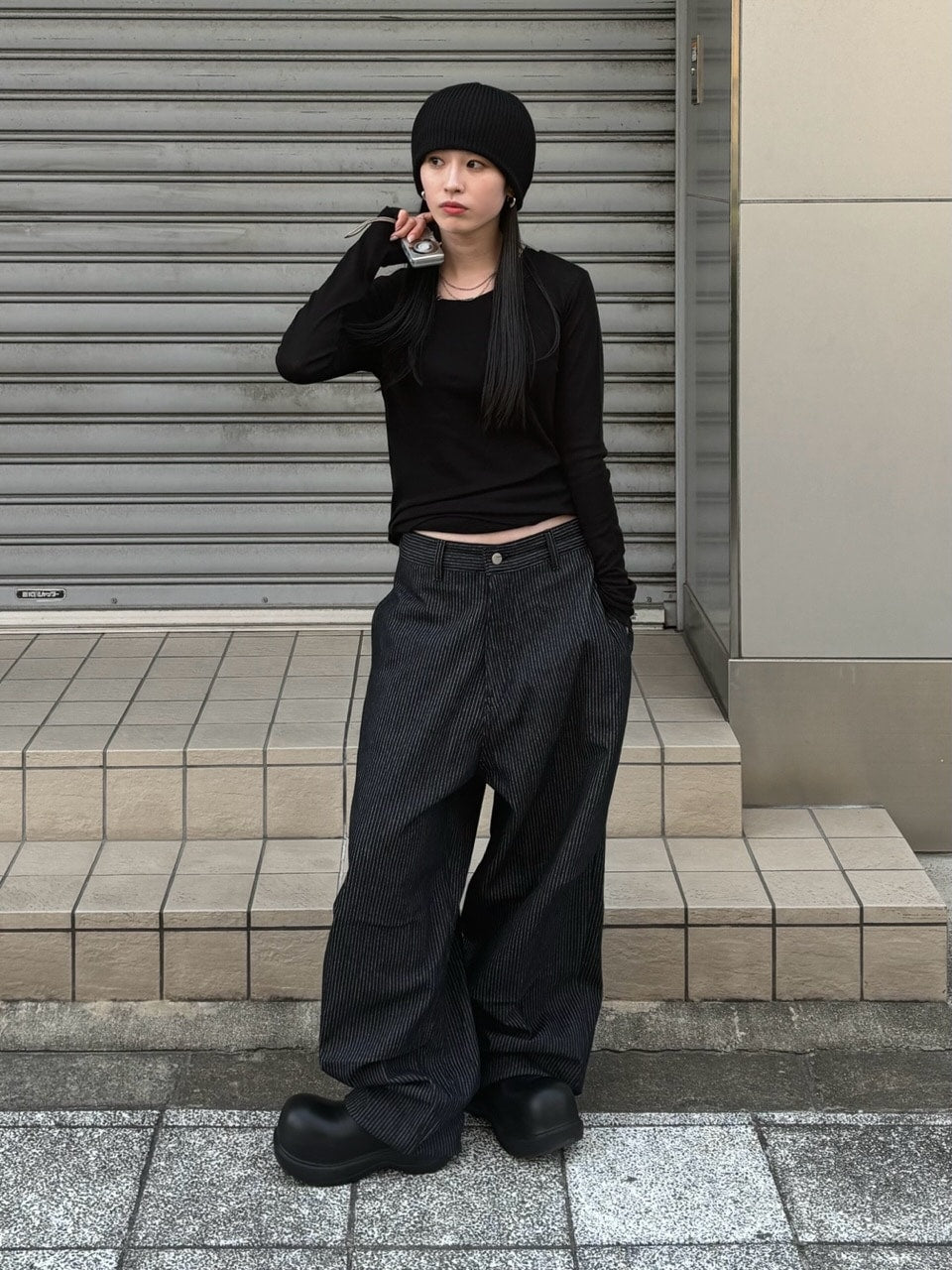 受注制【Chikashitsu +】snap button hickory stripe pants / 【チカシツプラス】スナップボタンヒッコリーストライプデニムパンツ