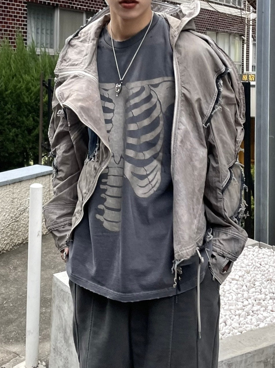 【Never mind the XU】skeleton tee / 【ネバーマインドザエックスユー】スケルトンプリント半袖Tシャツ