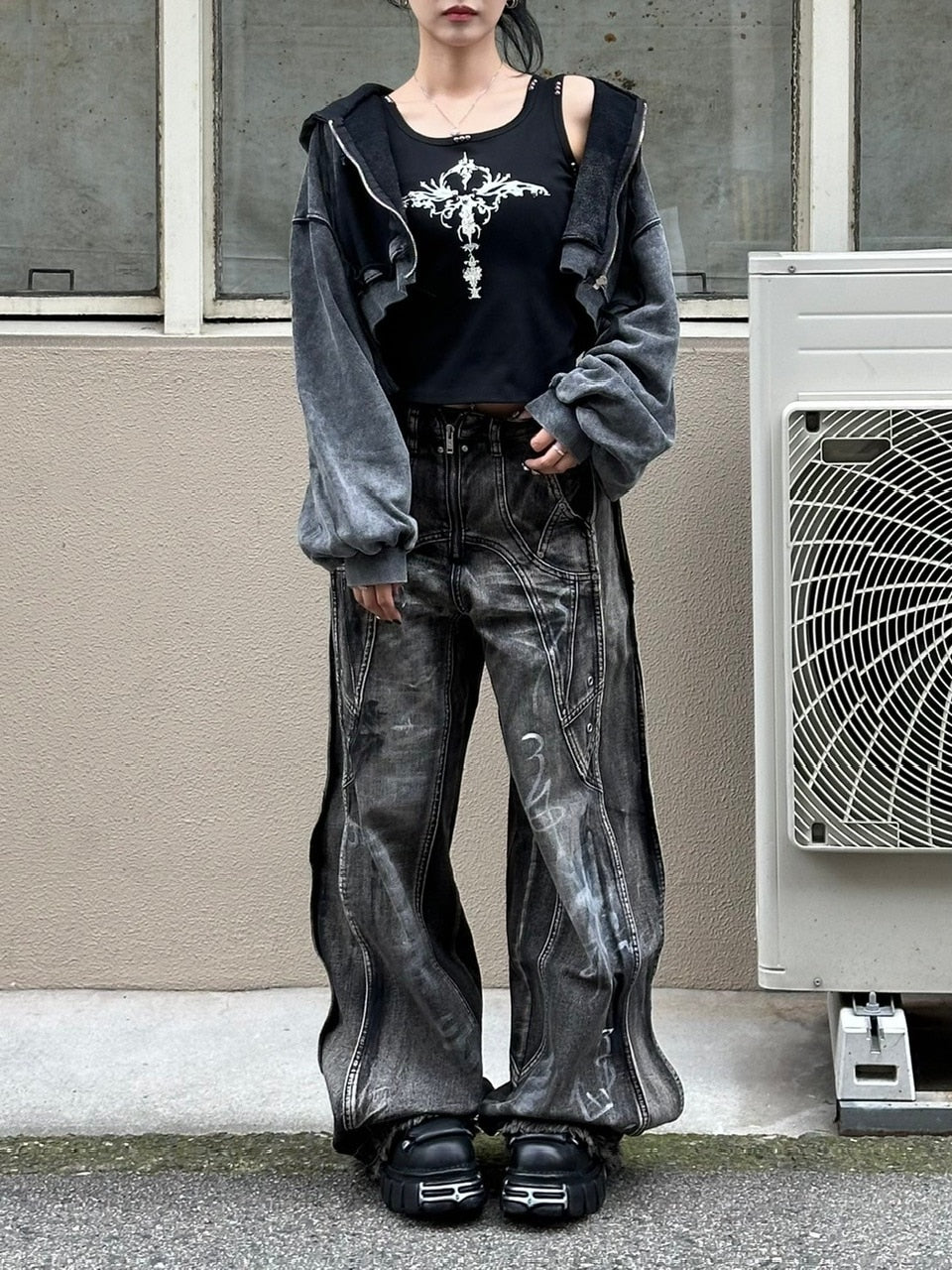 【Never mind the XU】washed crop zipup hoodie