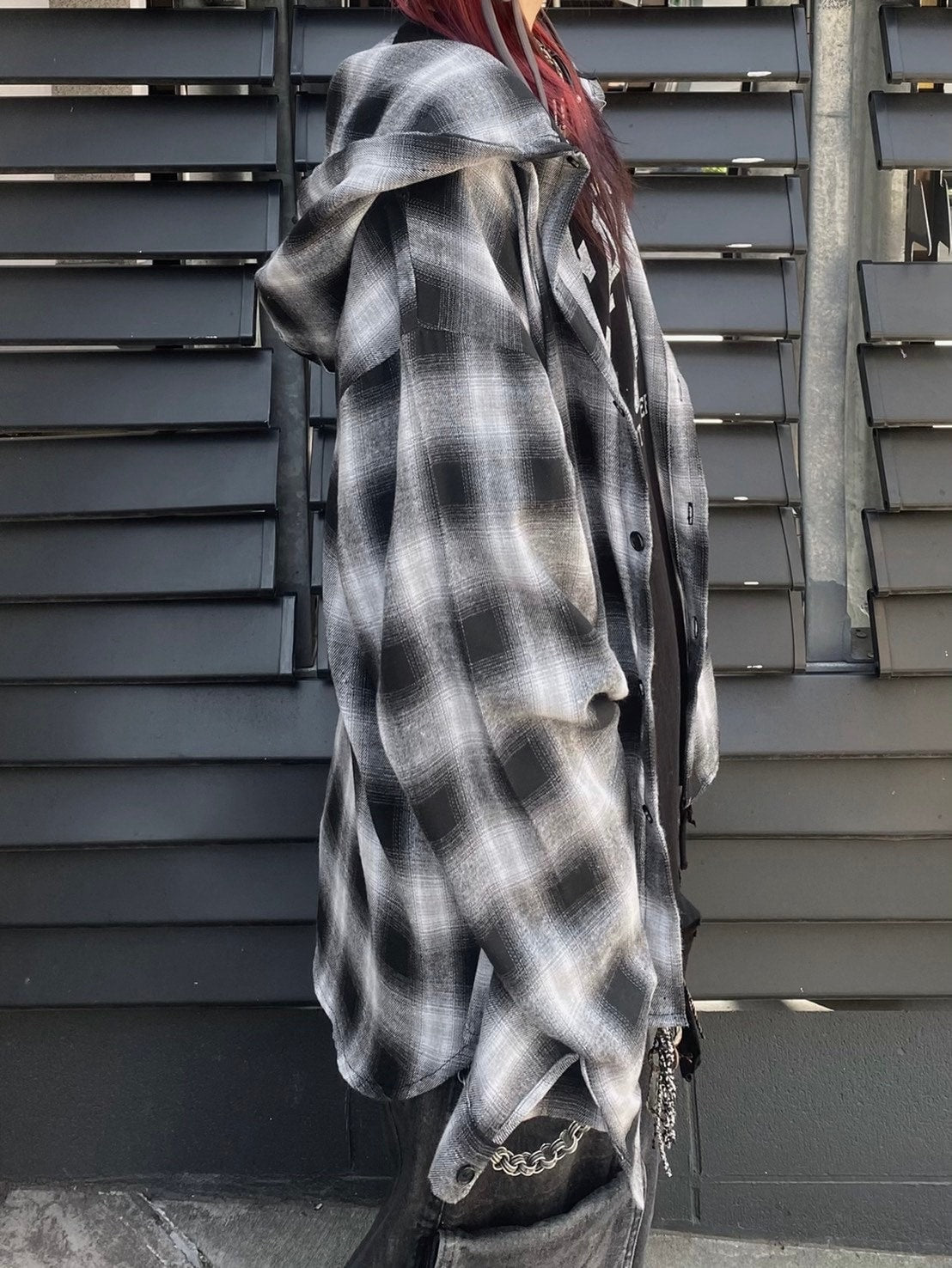 受注制【Never mind the XU】check hood shirt / 【ネバーマインドザエックスユー】チェックフード長袖シャツ