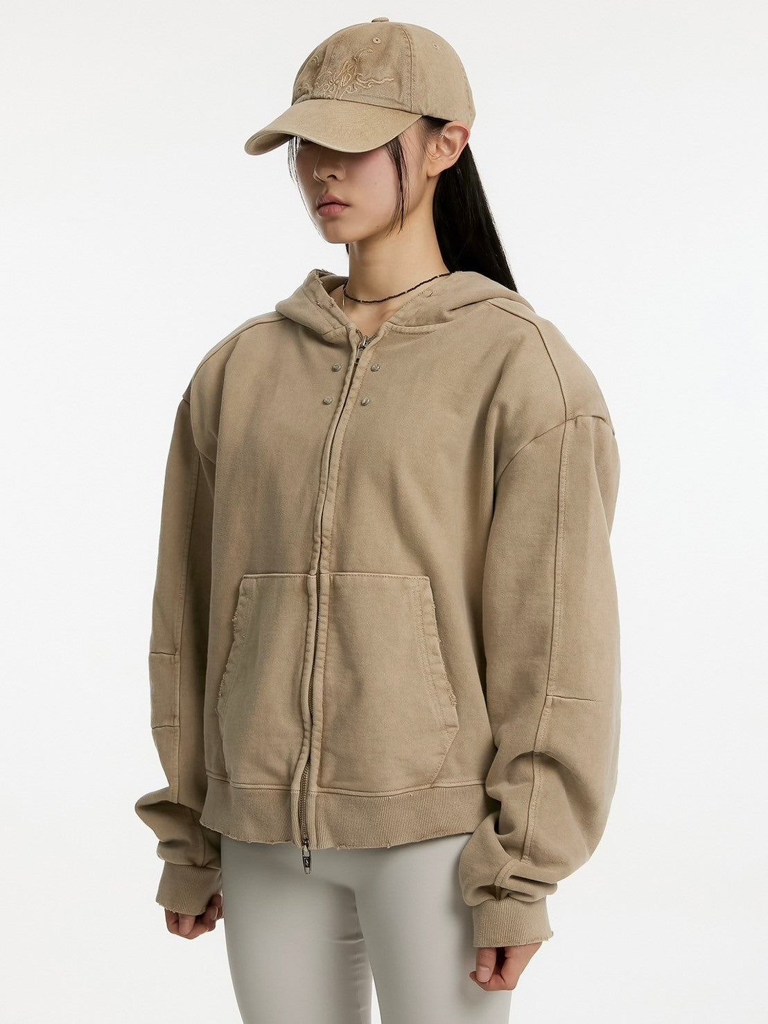 【ANOTHERYOUTH】overdyed crop zip-up hoodie