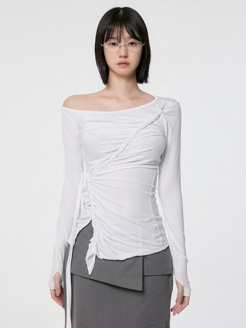 【FLAREUP】Handmade Twisted One-Shoulder Long Sleeve / 【フレアアップ】ハンドメイドツイストワンショルダー長袖Ｔシャツ