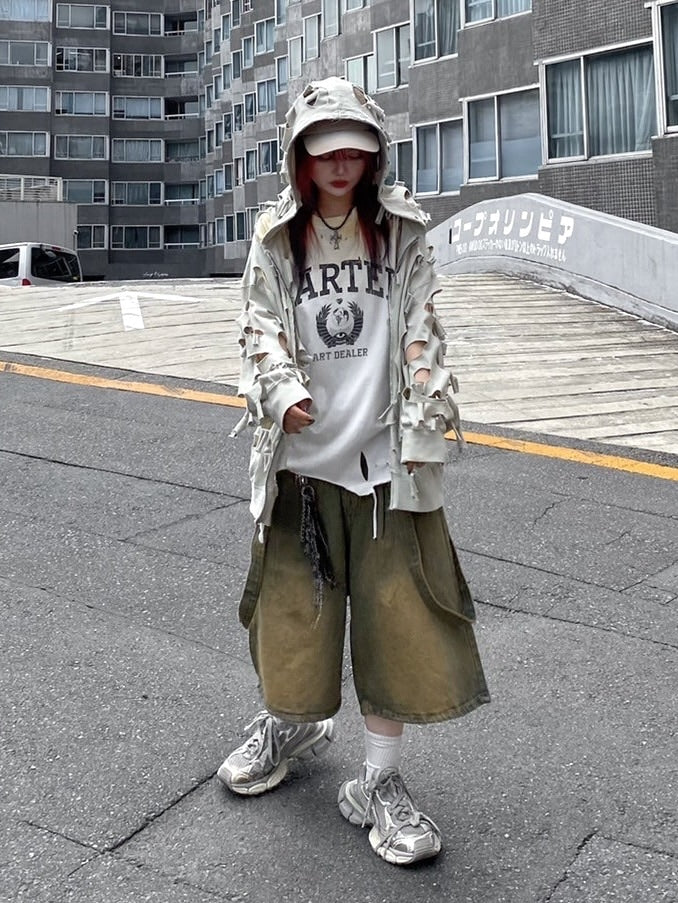 受注制【Never mind the XU】strap denim half pants (2color)