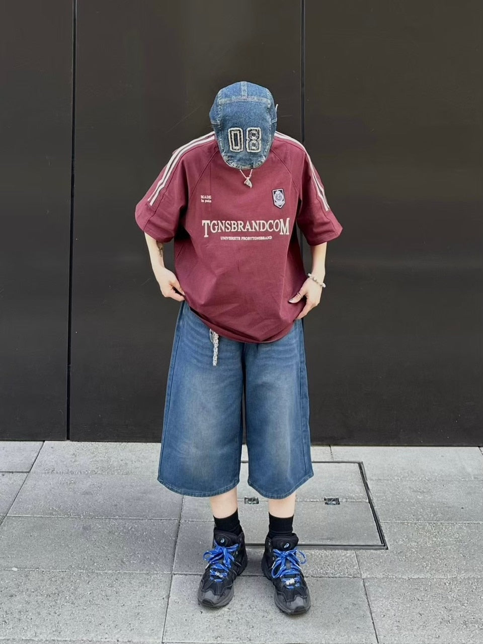 【Chikashitsu +】vintage wash wide denim half pants (2color)