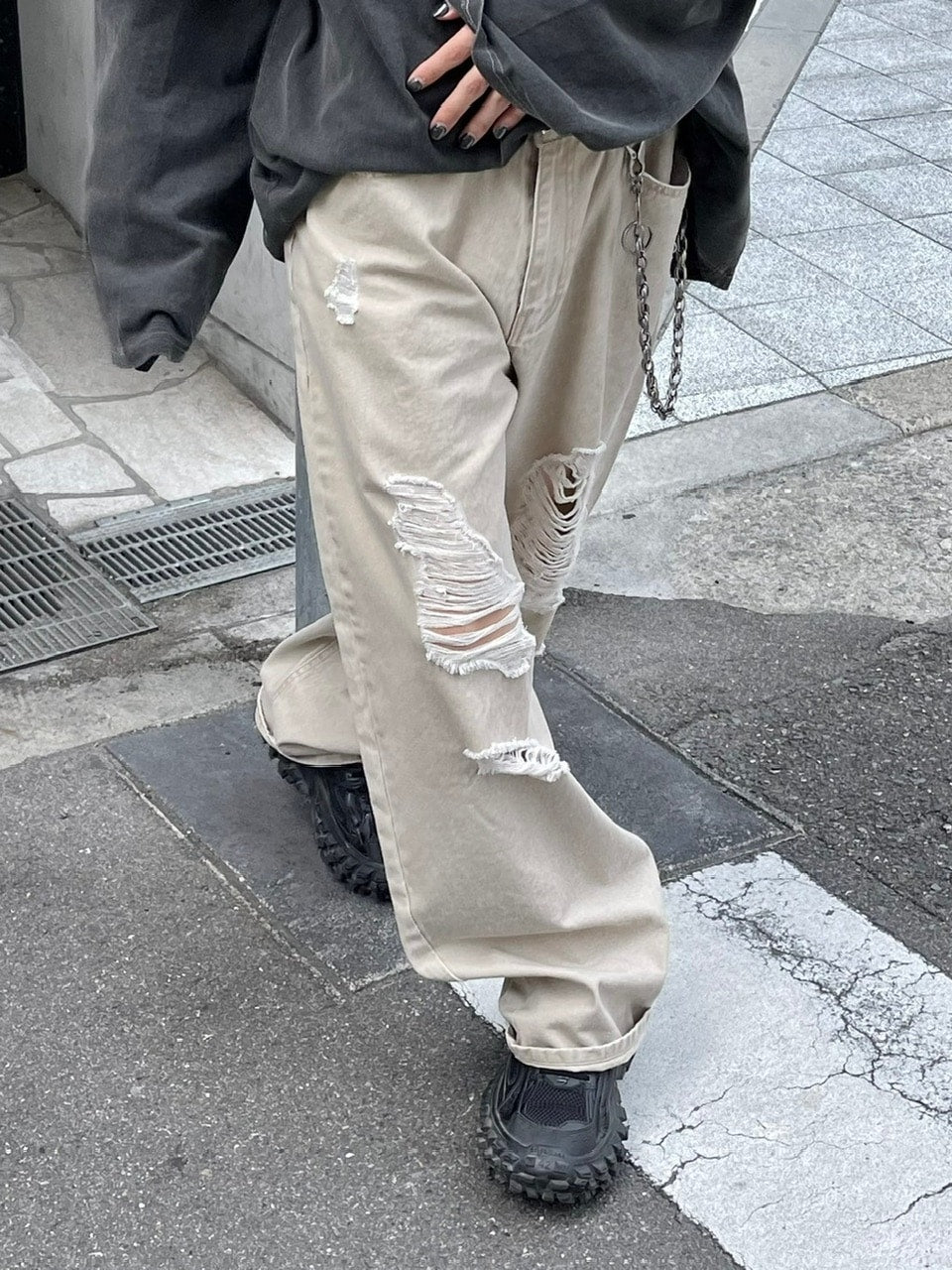 受注制【Chikashitsu +】damage cotton volume pants