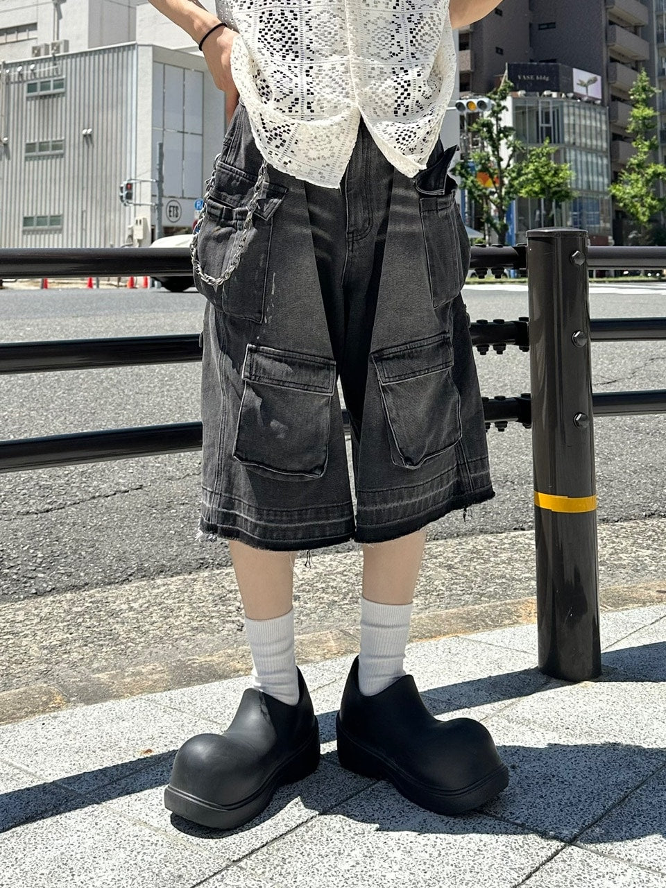 大阪店WEB限定受注制【Chikashitsu +】multi pocket denim half pants
