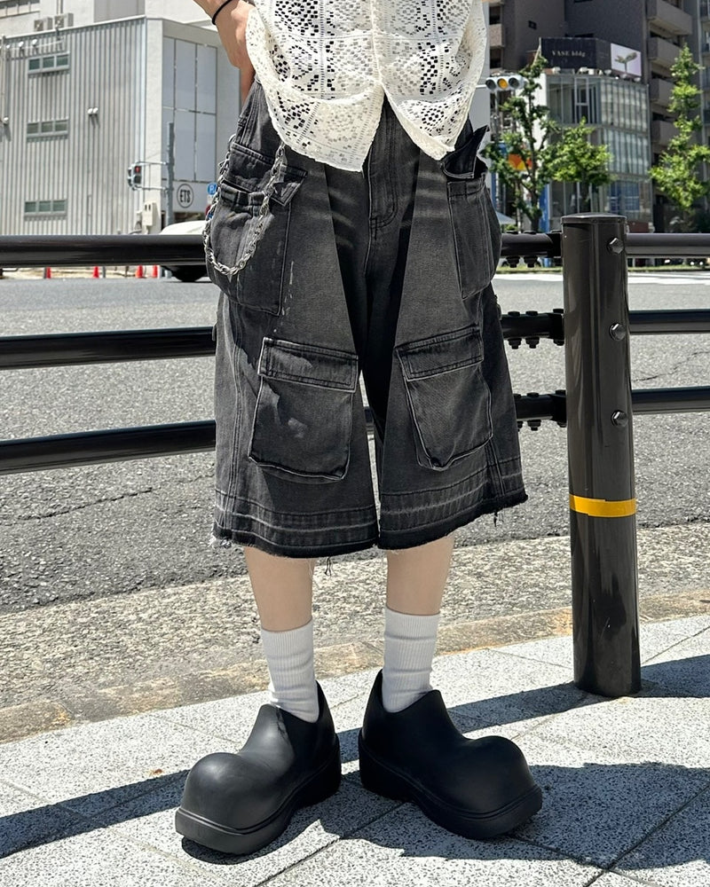 大阪店WEB限定受注制【Chikashitsu +】multi pocket denim half pants (2color)