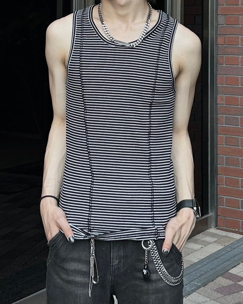 受注制【Chikashitsu +】border stitch rib sleeveless (2color) / 【チカシツプラス】ボーダーステッチリブタンクトップ