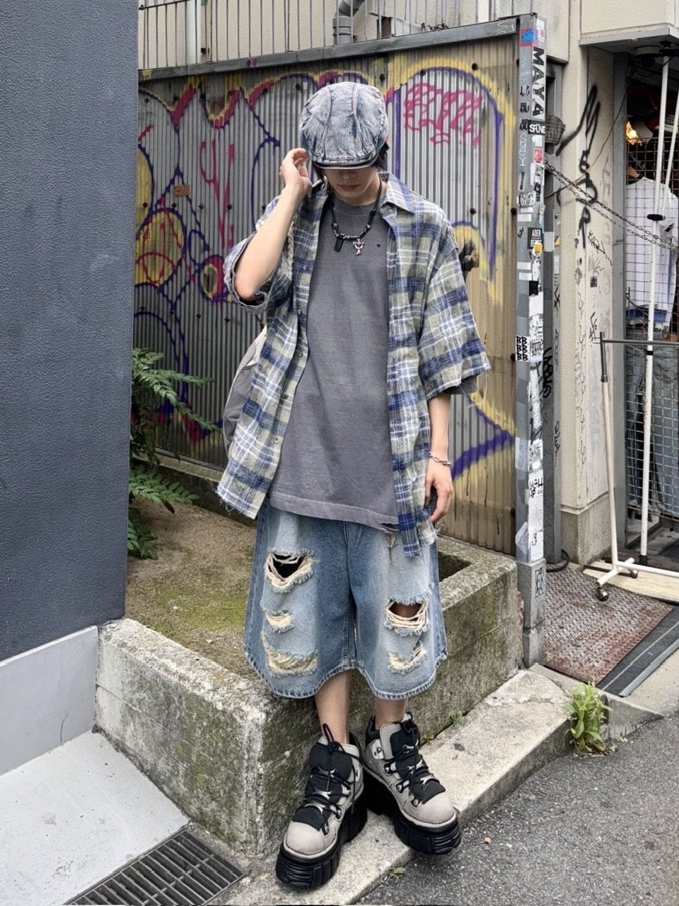 受注制【Never mind the XU】damage denim shorts 2 (2color)