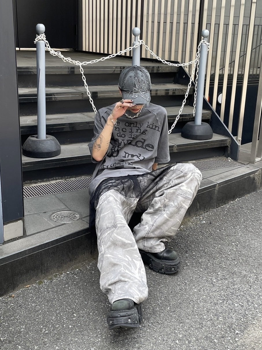 【Never mind the XU】washed design t-shirts (2color)