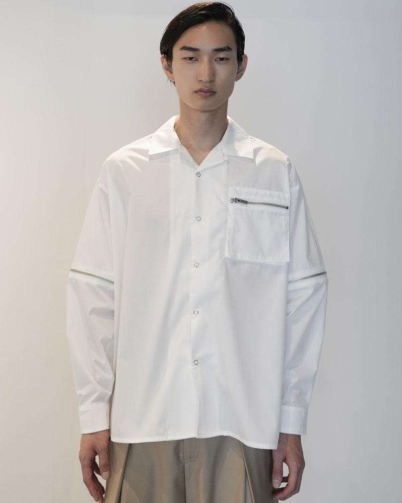 【CS】2way zip square cut shirt (white) / 【シーエス】2ウェイジップスクエアカット長袖シャツ