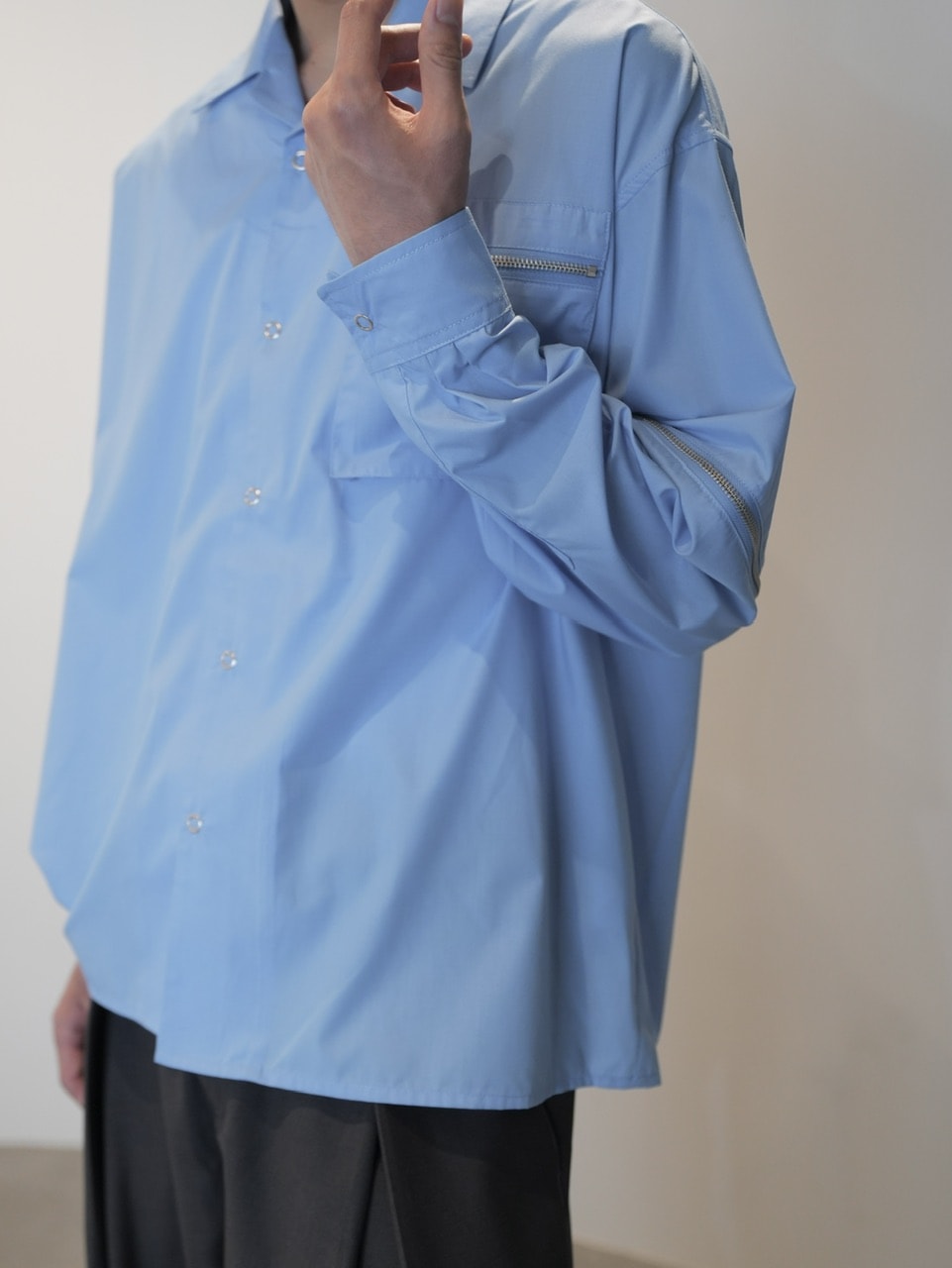 【CS】2way zip square cut shirt (blue) / 【シーエス】2ウェイジップスクエアカット長袖シャツ
