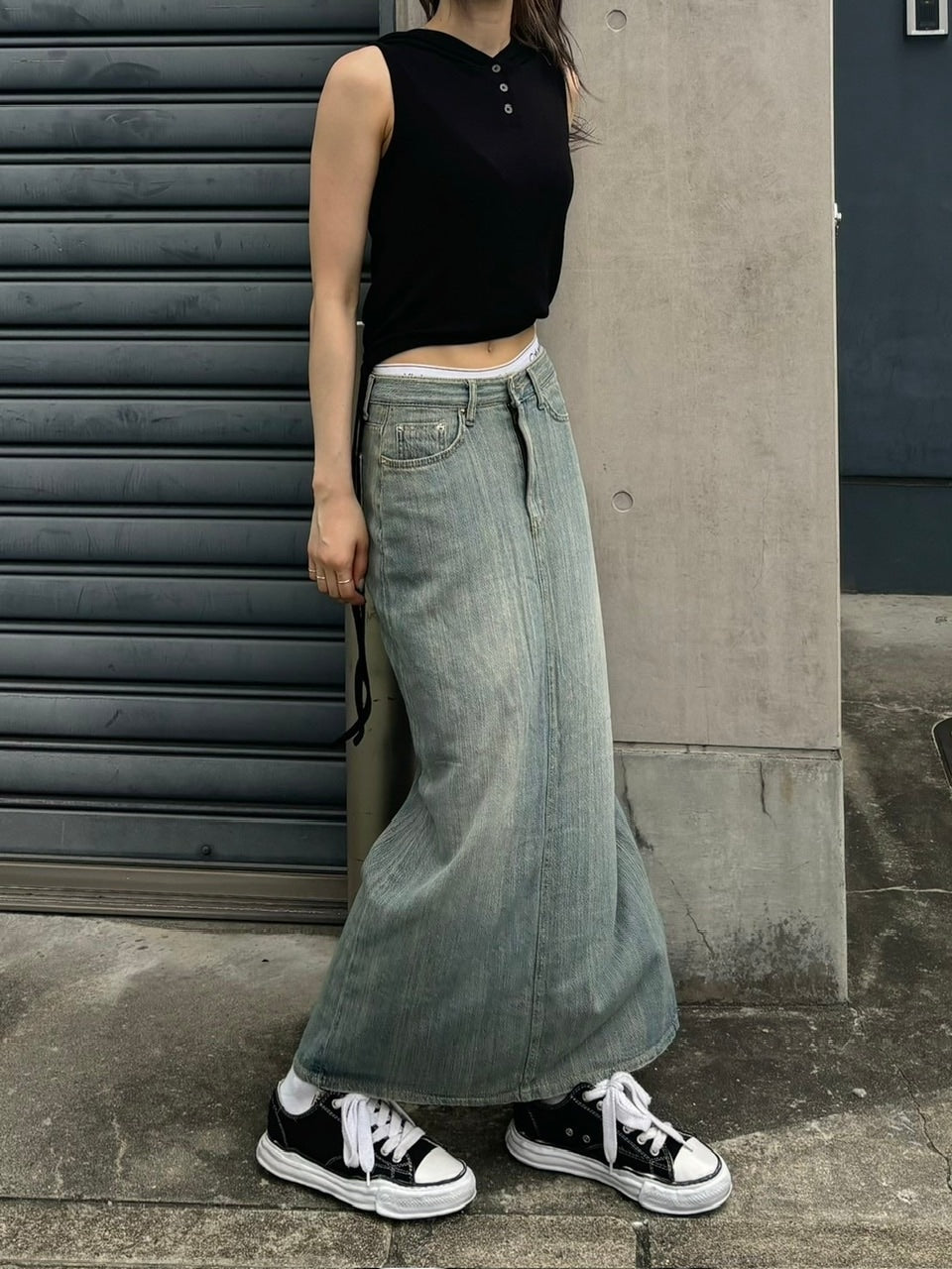 受注制【OaKS】maxi denim long skirt (2color)