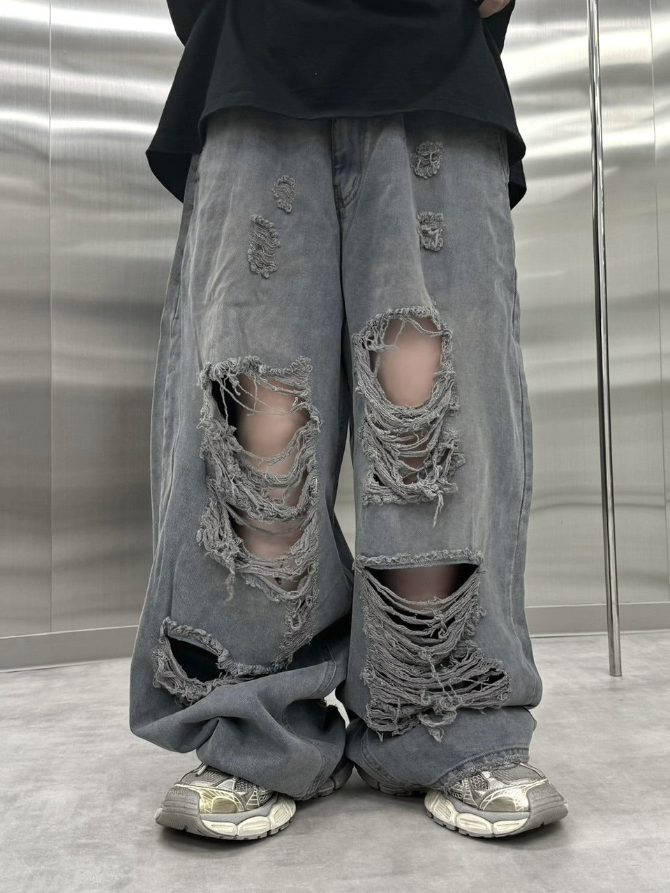 受注制【Never mind the XU】damage denim pants (3color) / 【ネバーマインドザエックスユー】ダメージデニムパンツ