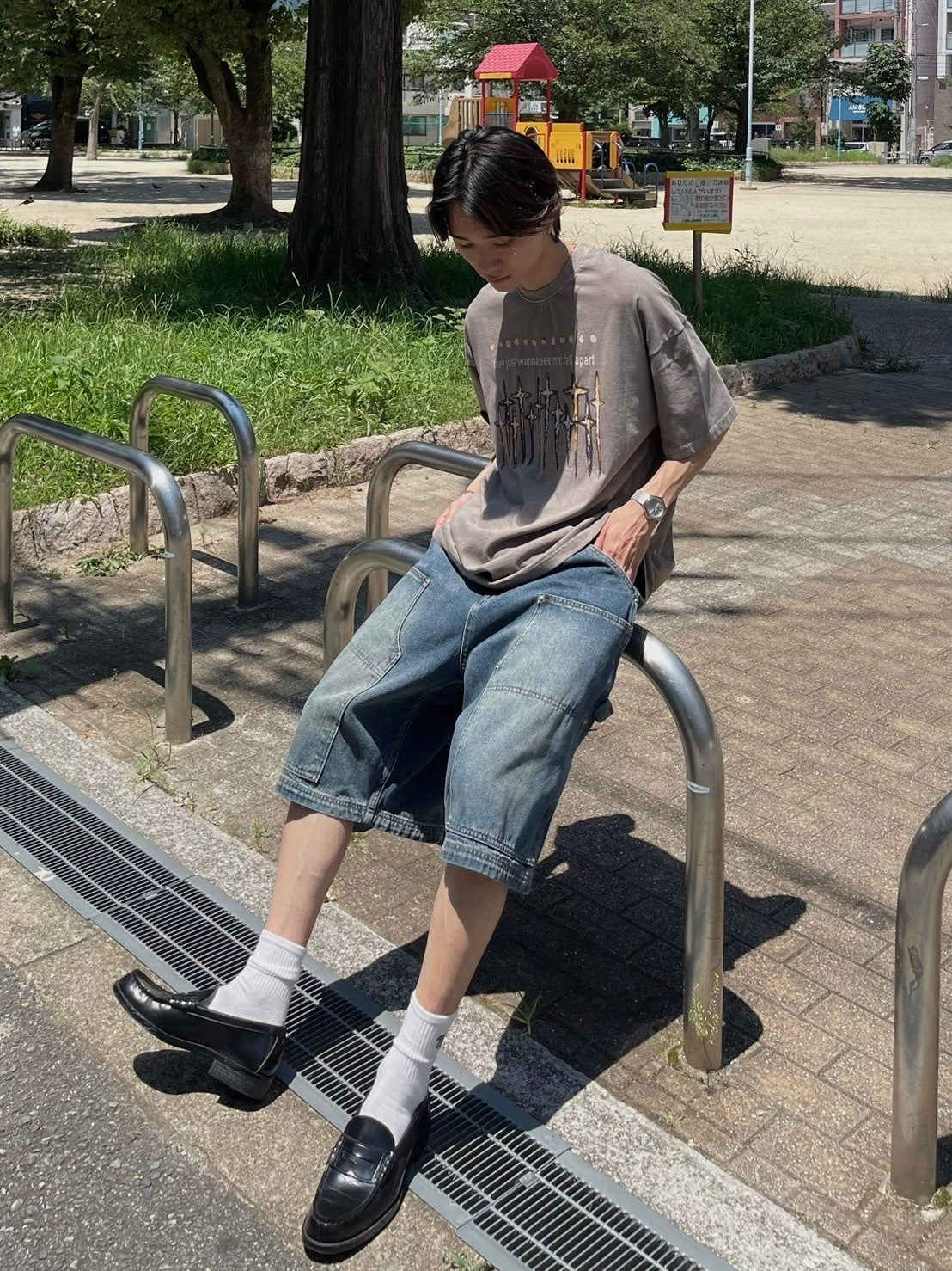 受注制【Chikashitsu +】pigment cross print t-shirt (2color)