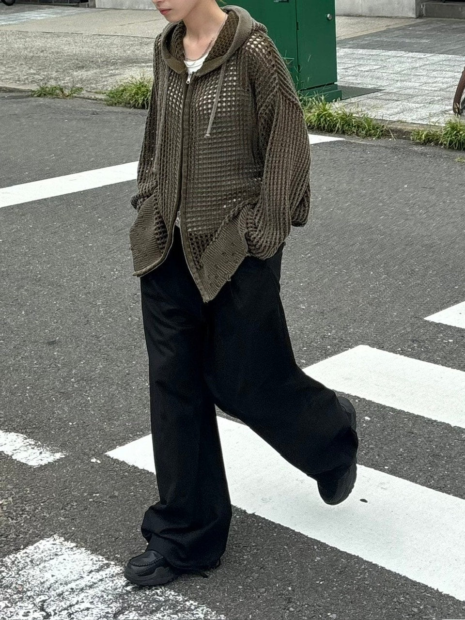 大阪店WEB限定受注制【Chikashitsu +】mesh zip damage hoodie (2color) / 【チカシツプラス】メッシュダメージジップアップ長袖パーカー