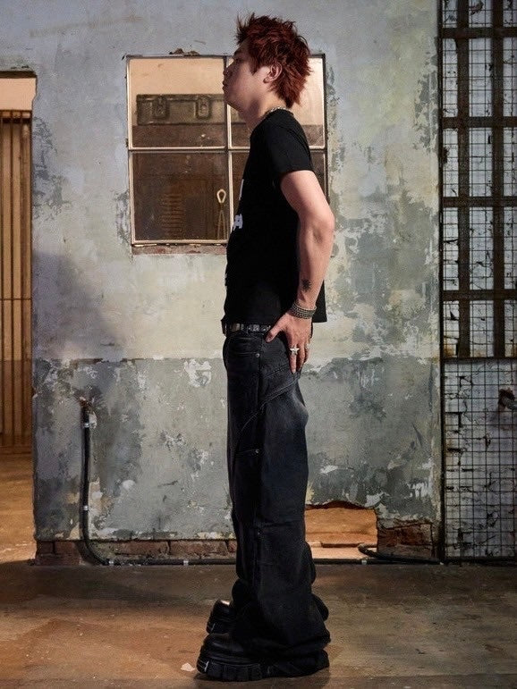 60s〜70s ブラック　カツラギ　フリスコ　フレアパンツ　フェード　炭黒 IFEELLUCKY】Wide flare placket pants – PRESSING WEB SHOP