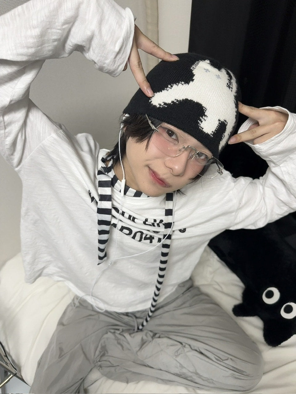 国際配送【LUV CODE】shadow cat beanie (2color)