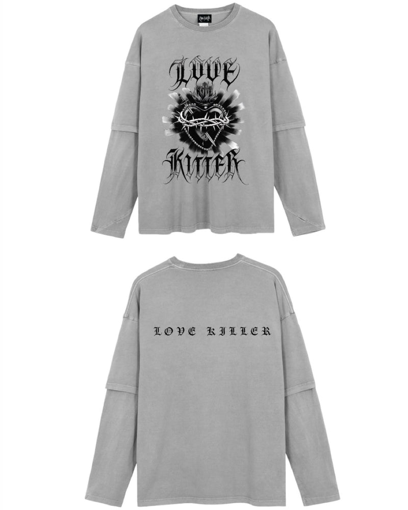 【LOVE KILLER】Killer heart barbed wire layered Long T