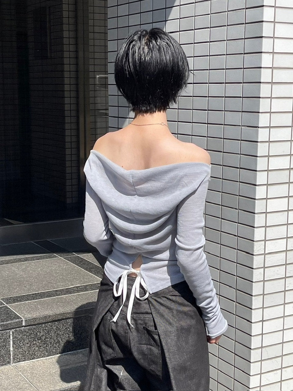 受注制【oaks】see-through back ribbon long sleeve (3color)