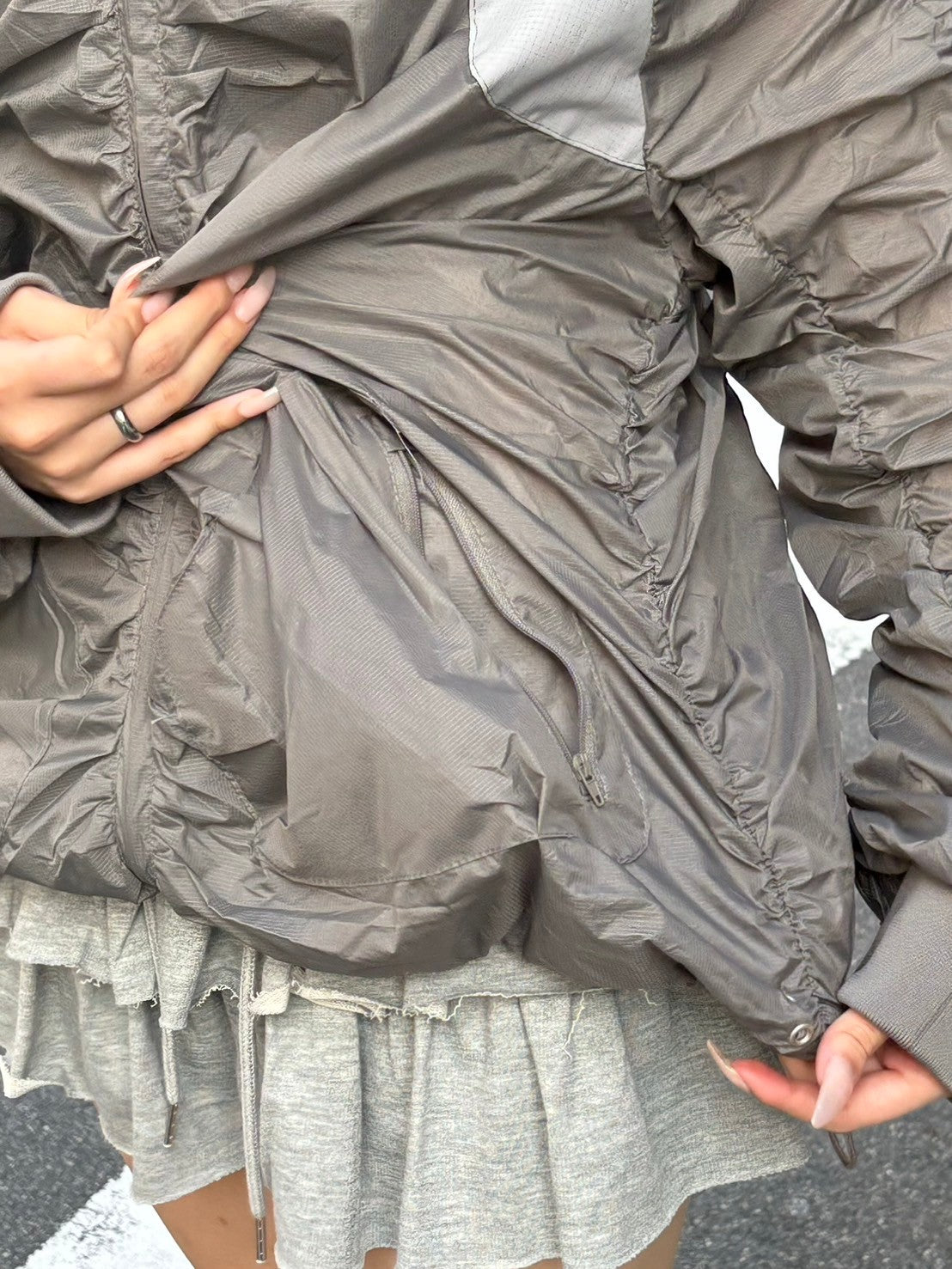 受注制【oaks】shirring design nylon jacket (3color)