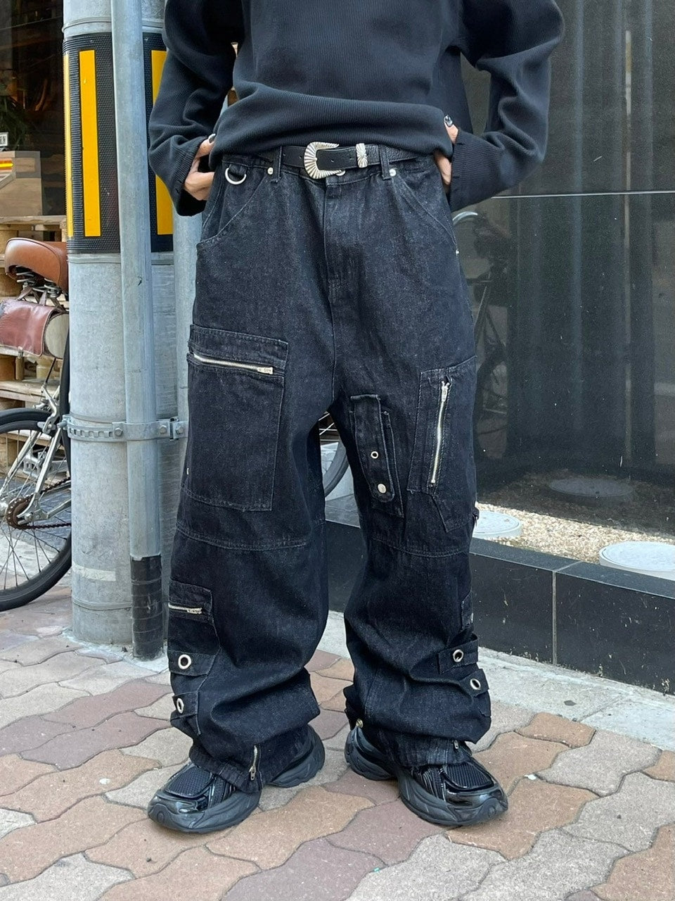 受注制【Chikashitsu +】steel ring denim cargo pants