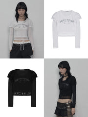 【SETUP-EXE】MESH LAYERED TOP / 【セットアップエグゼ】メッシュレイヤードロゴプリント長袖Tシャツ