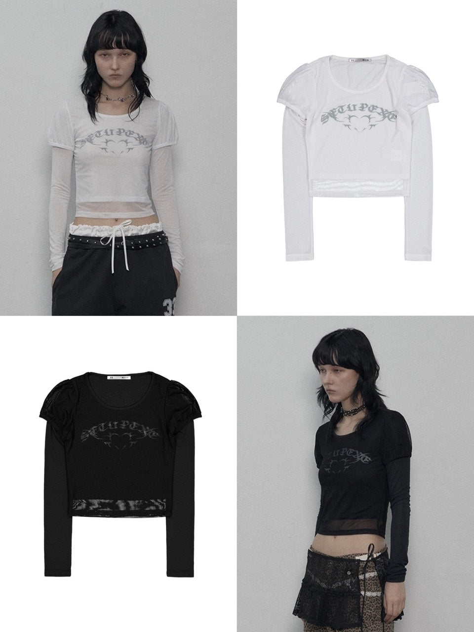 【SETUP-EXE】MESH LAYERED TOP / 【セットアップエグゼ】メッシュレイヤードロゴプリント長袖Tシャツ