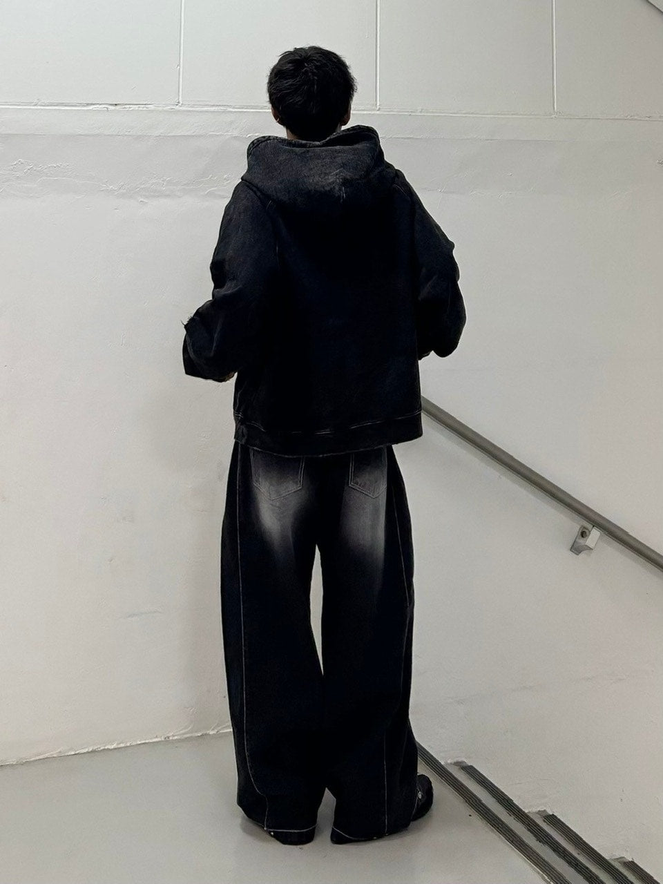 受注制【Chikashitsu +】set up pigment damage zip up hoodie