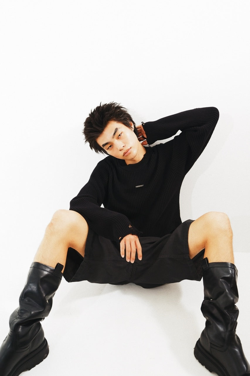 【CS】mock neck damage knit (black)