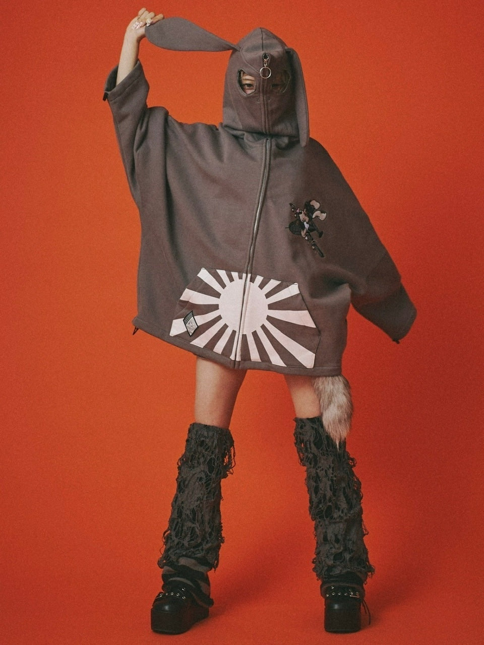 【GALFY】反戦パーカー / 【ガルフィー】ロゴ長袖耳付きパーカー