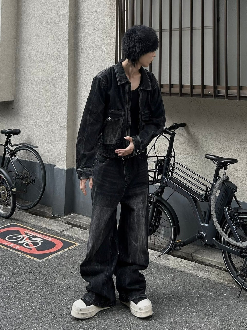 大阪店WEB限定受注制【Chikashitsu +】vintage wash wide denim pants (black)