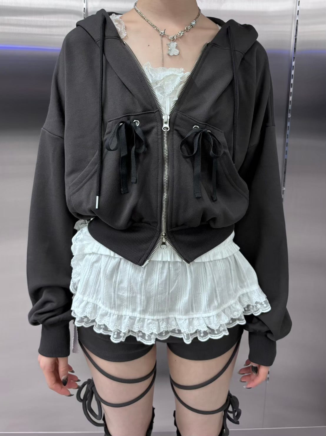 nmtc+】ribbon crop zip up hoodie (3color) – PRESSING WEB SHOP