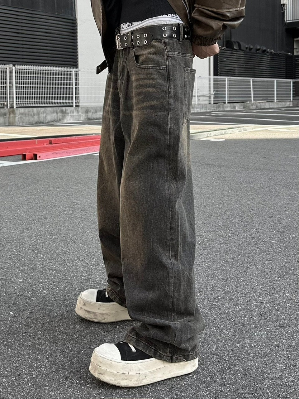 大阪店WEB限定受注制【Chikashitsu +】vintage wash wide denim pants (brown)