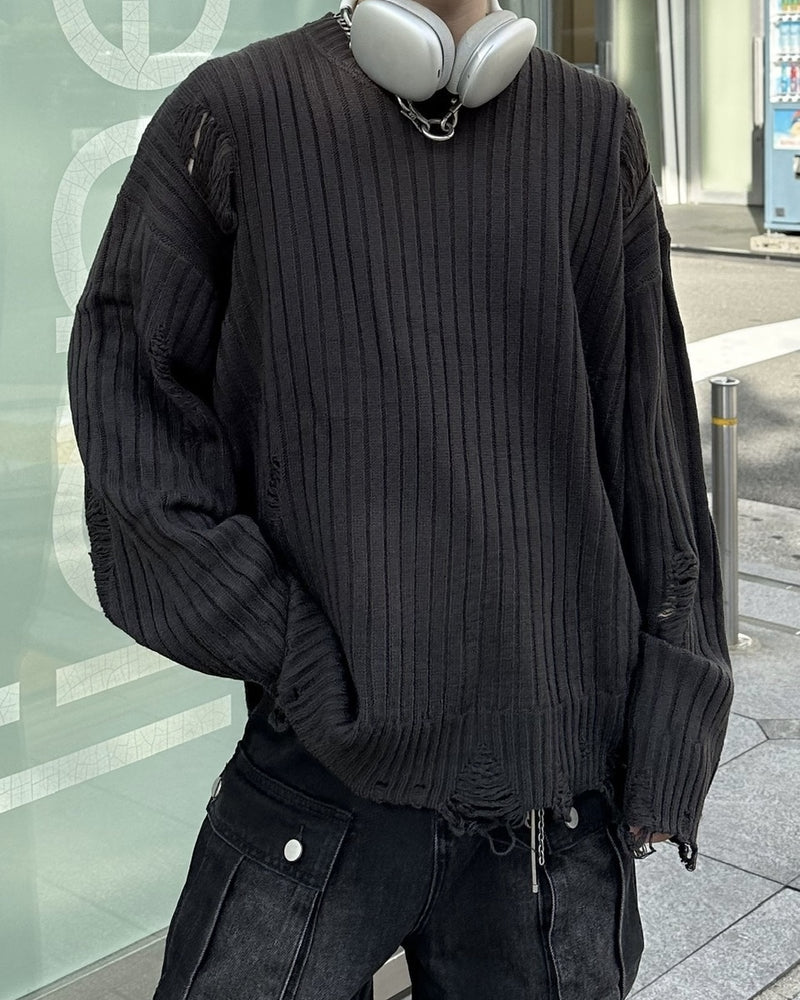 大阪店WEB限定【Chikashitsu +】overfit damage knit (3color)