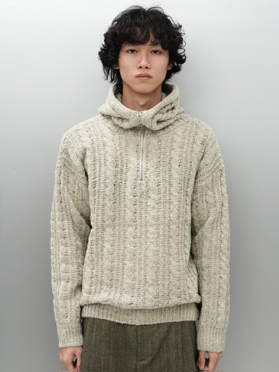 東京店WEB限定受注制【Chikashitsu +】balaclava half zip knit hoodie (3color)