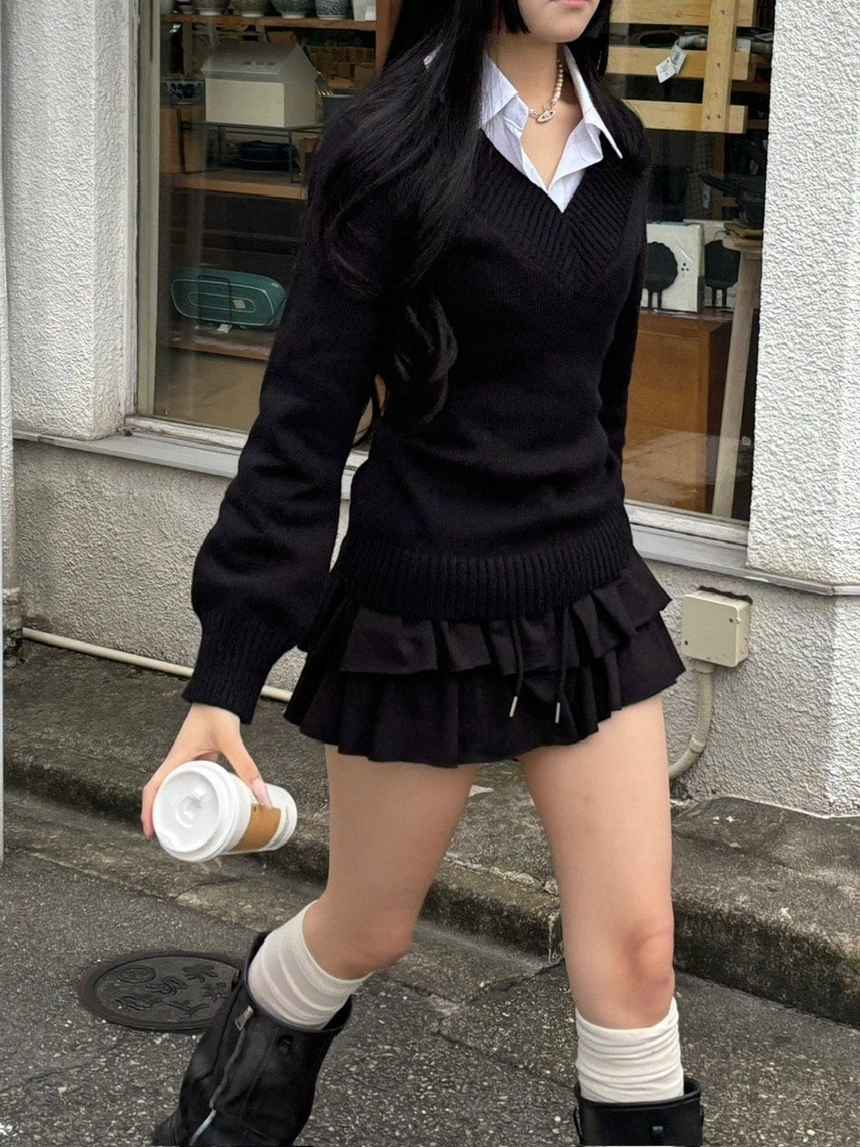 受注制【oaks】vneck offshoulder knit (3color)