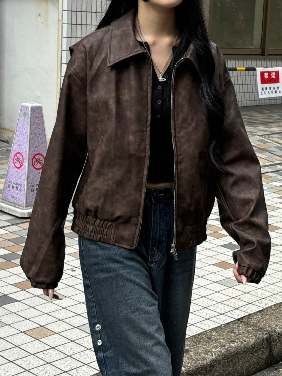 受注制【oaks】fake leather jacket (2color) / 【オークス】フェイクレザージャケット