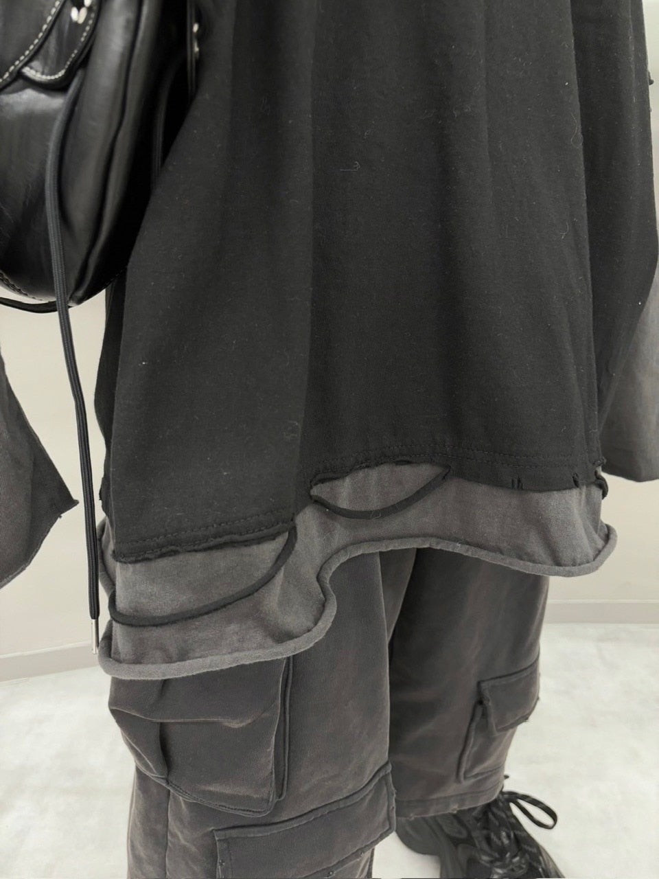 受注制【nmtc +】bi color layered hood long sleeve tee (2color)