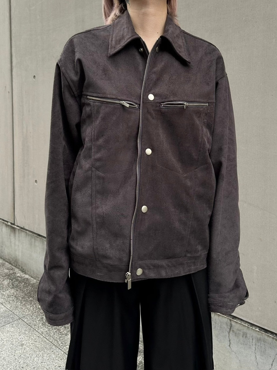 受注制【Chikashitsu +】fake suede zipper blouson (3color) /【チカシツプラス】フェイクスエードスナップボタン＆ジッパーブルゾン