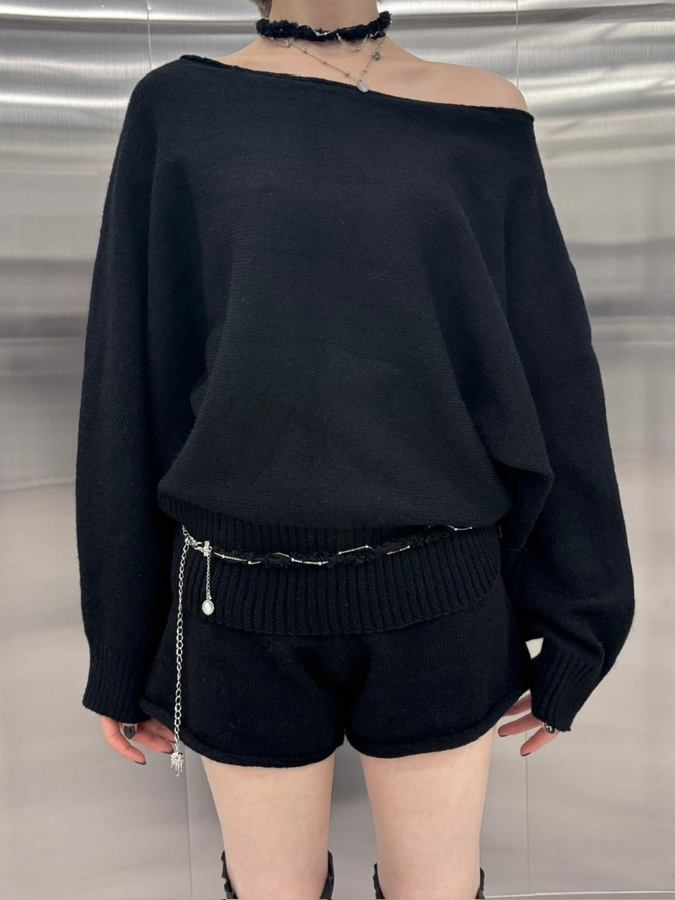 【nmtc +】one shoulder knit and shorts set (4color)