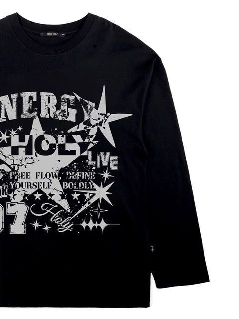 【HOLY NUMBER 7】Oversized Dynamic 07 Star Graphic Long Sleeve T-Shirt