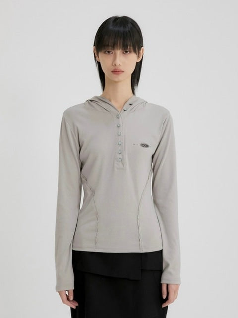 【FLAREUP】Button Up Lace Hoodie / 【フレアアップ】ボタンアップレースフードロングTシャツ