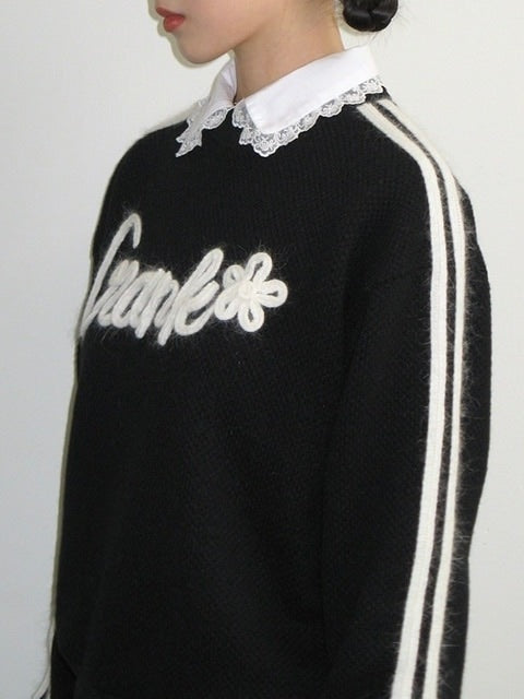 【CRANK】ANGORA LINE FLOWER KNITWNAR / 【クランク】アンゴララインフラワーロゴ長袖ニット