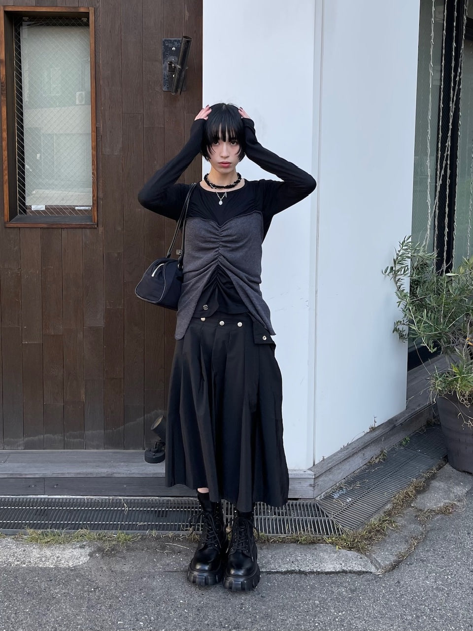 受注制【oaks】studs design pleats midi skirt