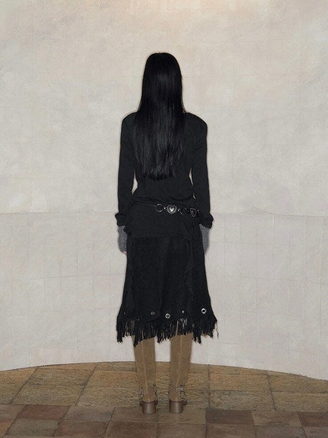 【NOT KNOWING】STUD V-NECK RUFFLE TOP / 【ノットノーイング】スタッヅＶネックラッフル長袖Ｔシャツ