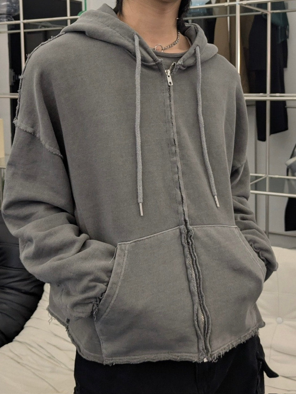 受注制【LUV CODE】pigment cropped zip up hoodie (2color)